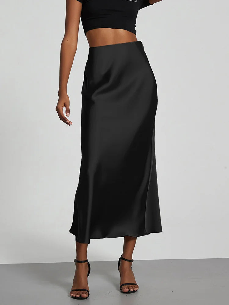 Satin Long Skirt High Waist