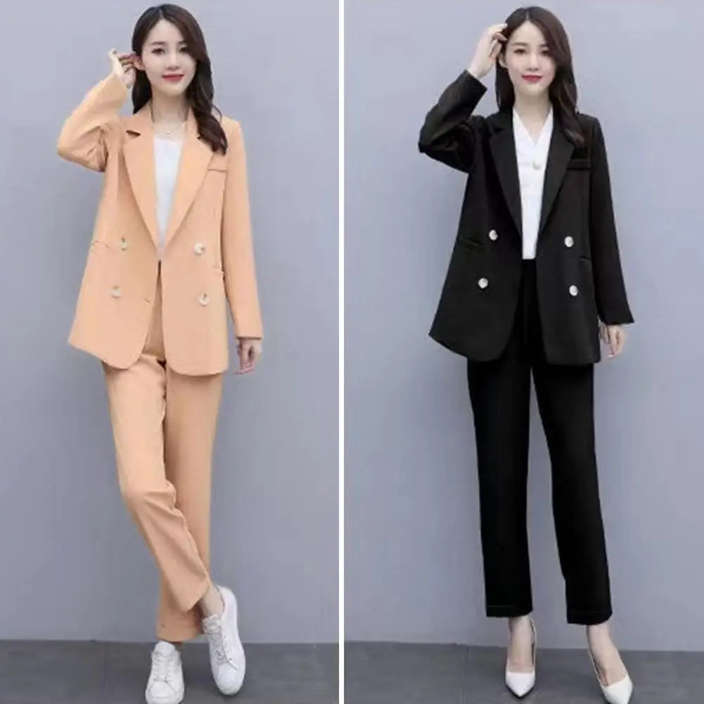 Business Set Double-breasted Coat High Waist Pants