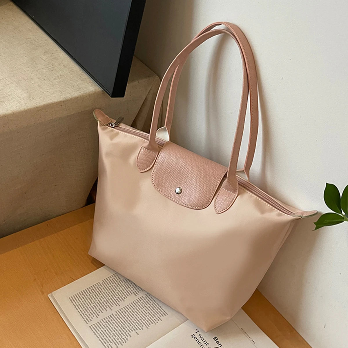 Solid Color Large Capacity Bag Magnetic Snap