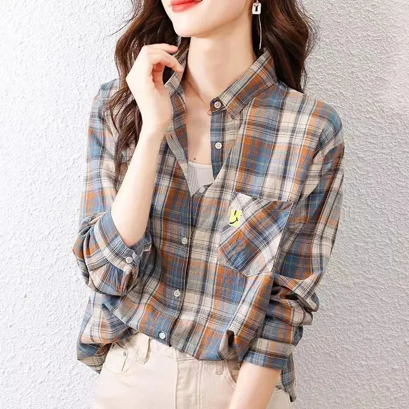 Plaid Shirts Elegant Top Fashion