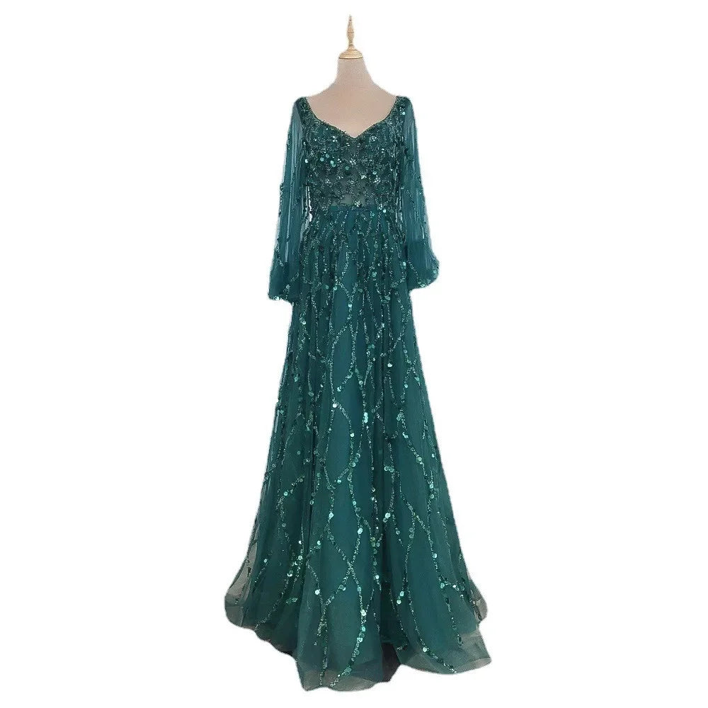 Embellished Evening Gown Long Sleeves