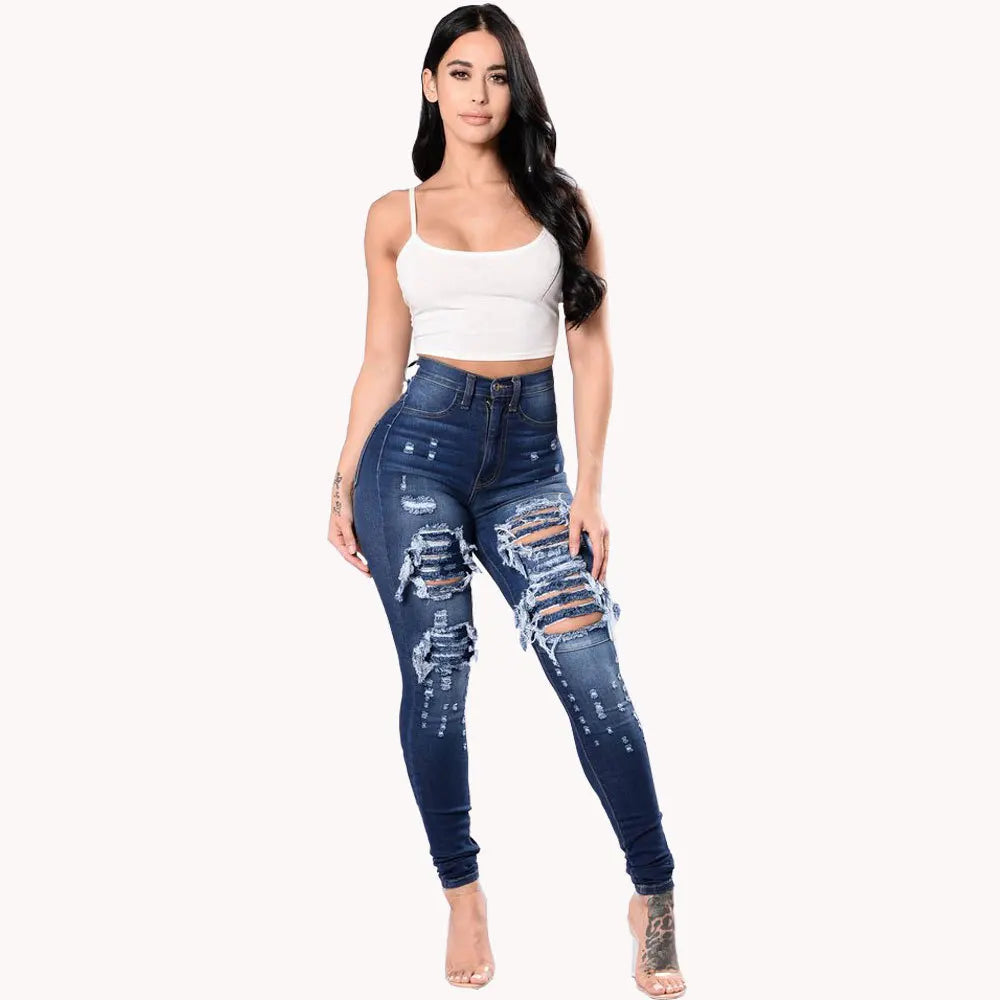 High Waist Ripped Jeans Trousers S-3XL