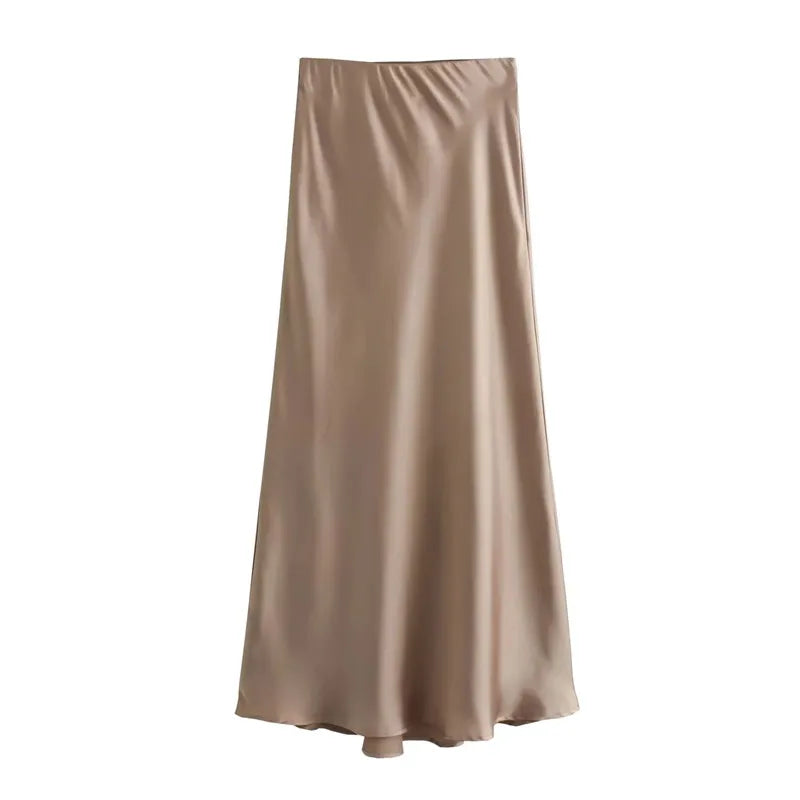 Satin Women High Waist Long Skirts
