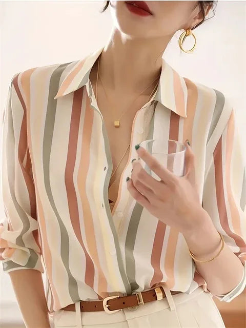 Luxury Shirts Texture Striped Print  Long Sleeve