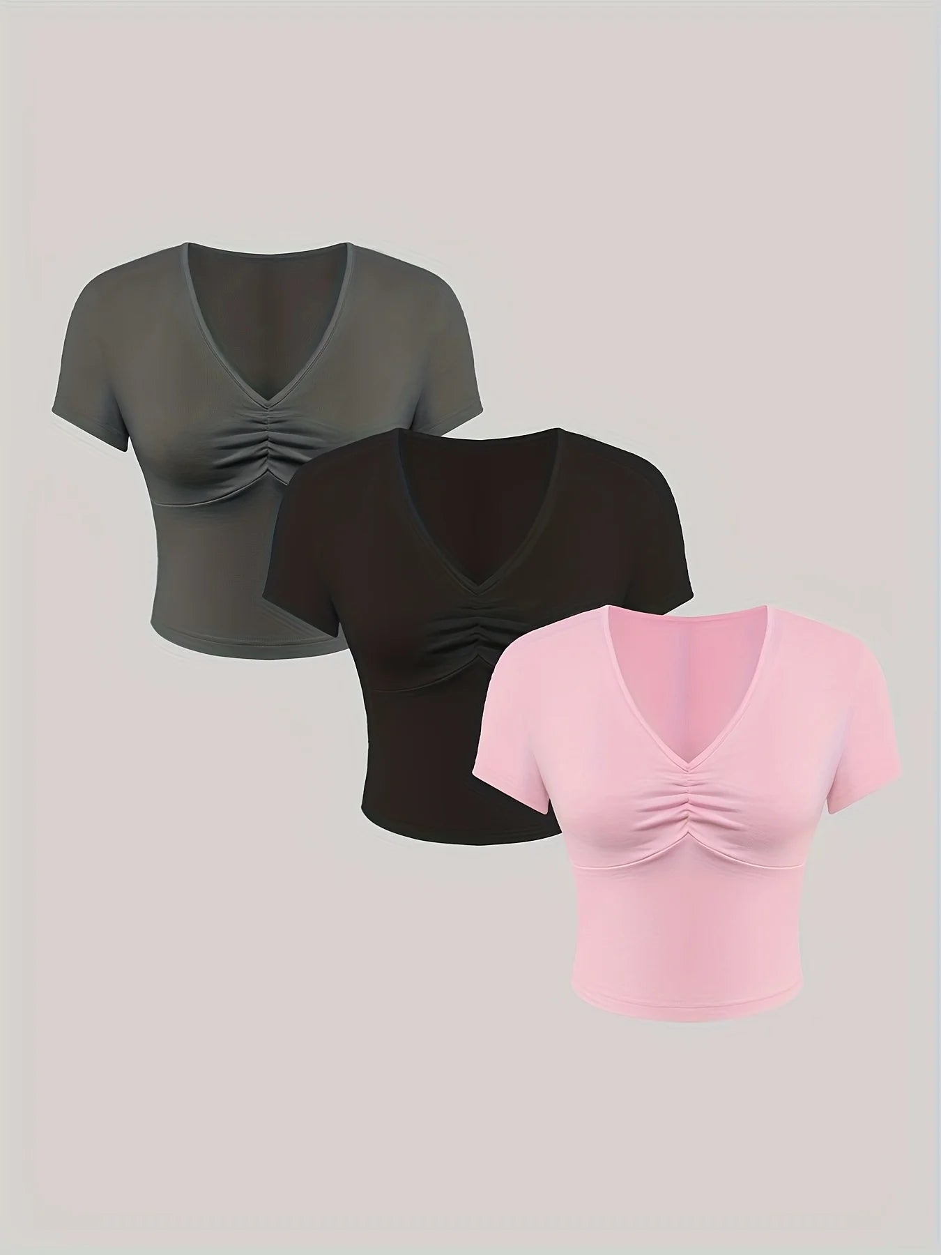 Fashion V-neck  Slim T-shirt Three-piece Set