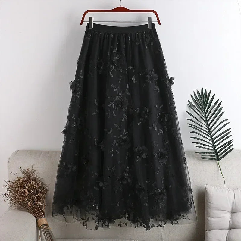 Casual Summer Embroidery Long Skirt