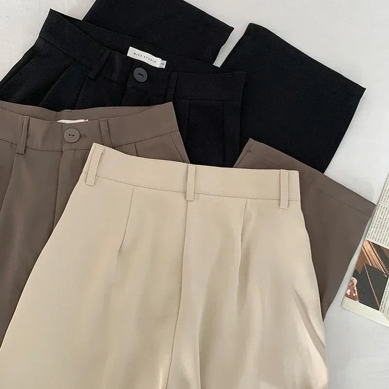 Solid High Waist Suit Fall Straight Trousers