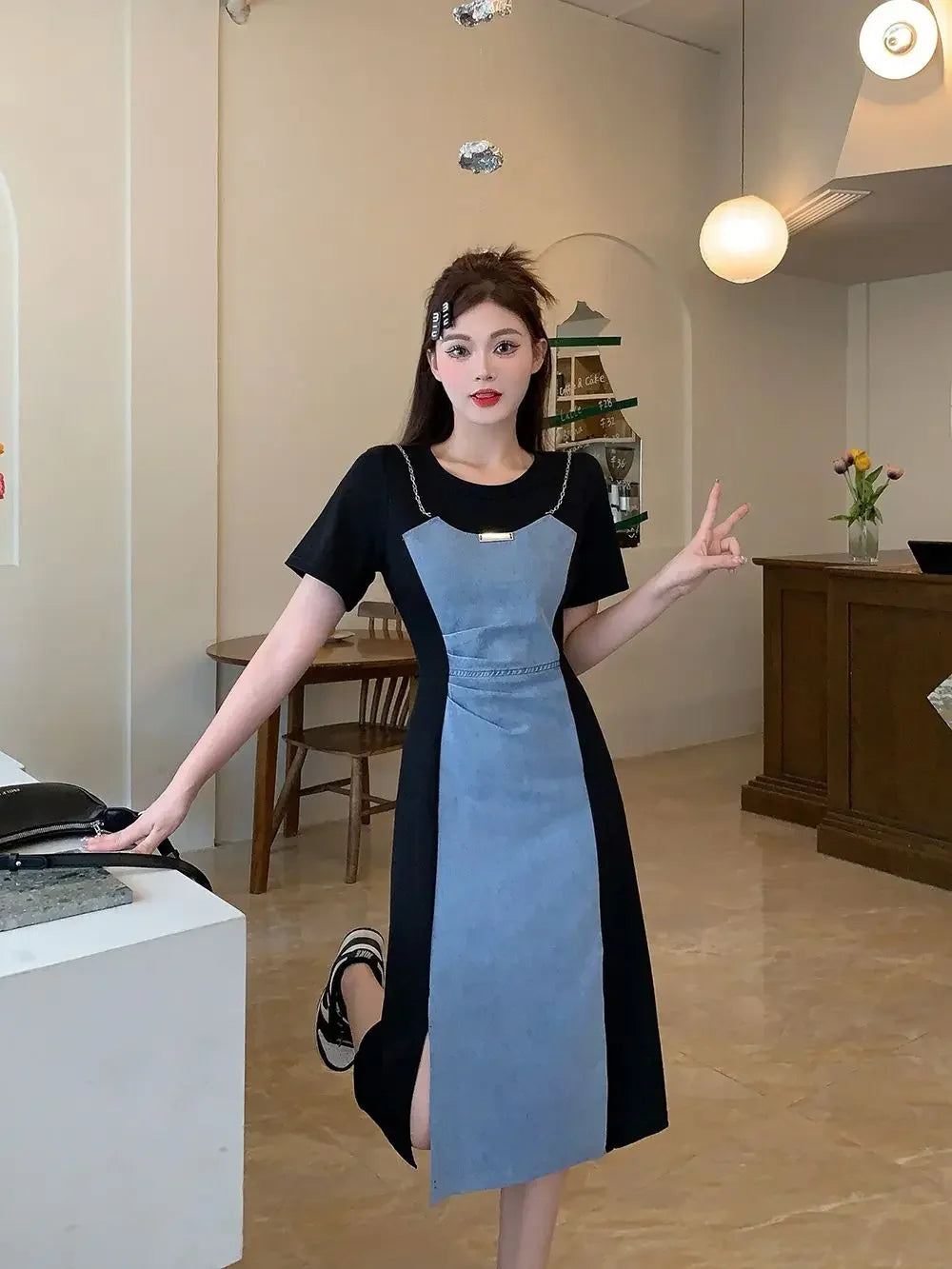 Midi Denim Dress Short Sleeve