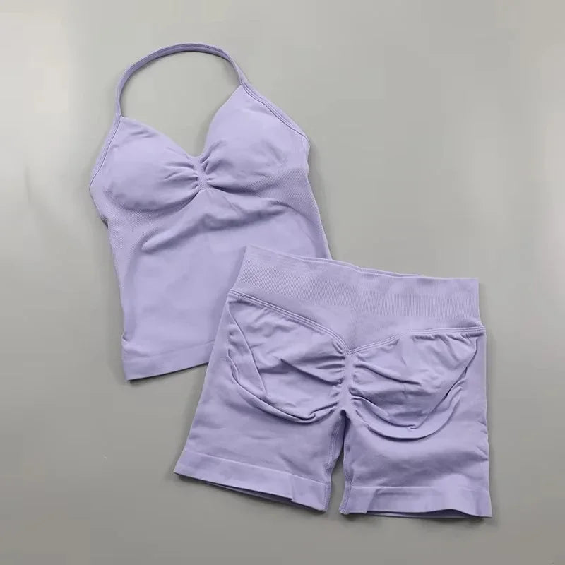 2Pcs Seamless Yoga Set  Padded Halter Tank