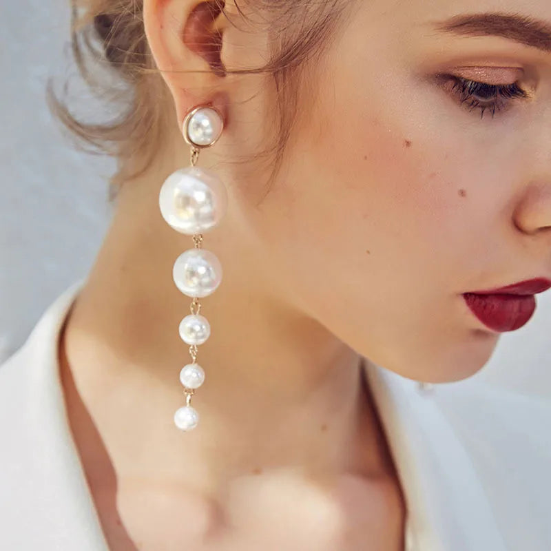 Classic Elegant Imitation Double Pearl Dangle Earrings