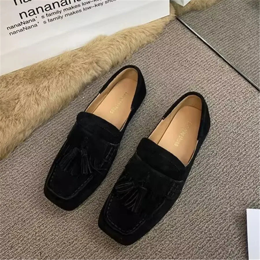 Fringed Ballet Flats Square Toe Flat Espadrilles