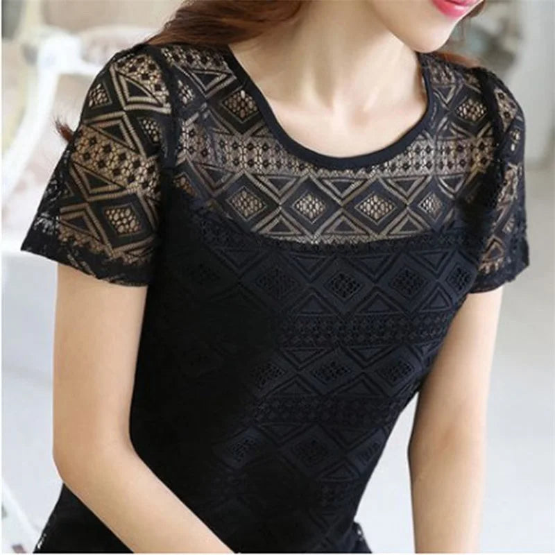 Chiffon Blouse Lace Crochet  Slim Fit Tops