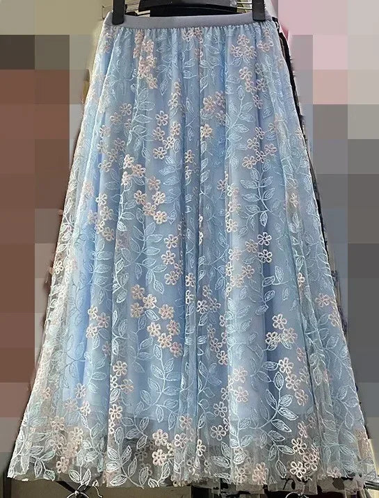 Casual Summer Embroidery Long Skirt