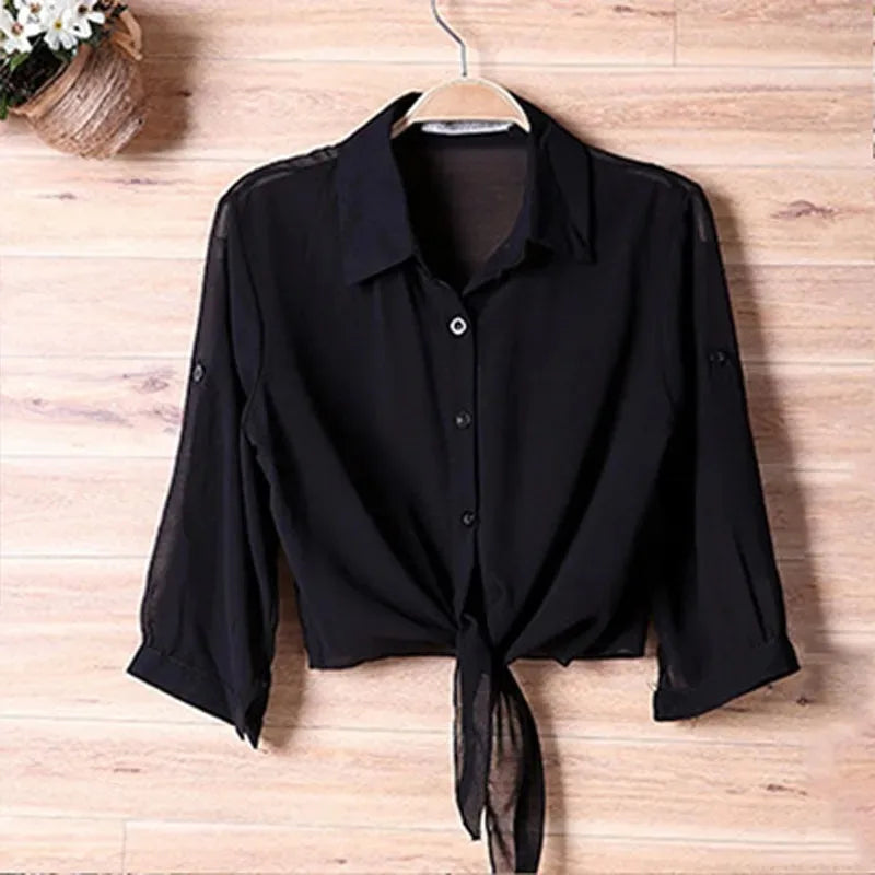 Thin Short Sleeve Chiffon Button Up Shirts