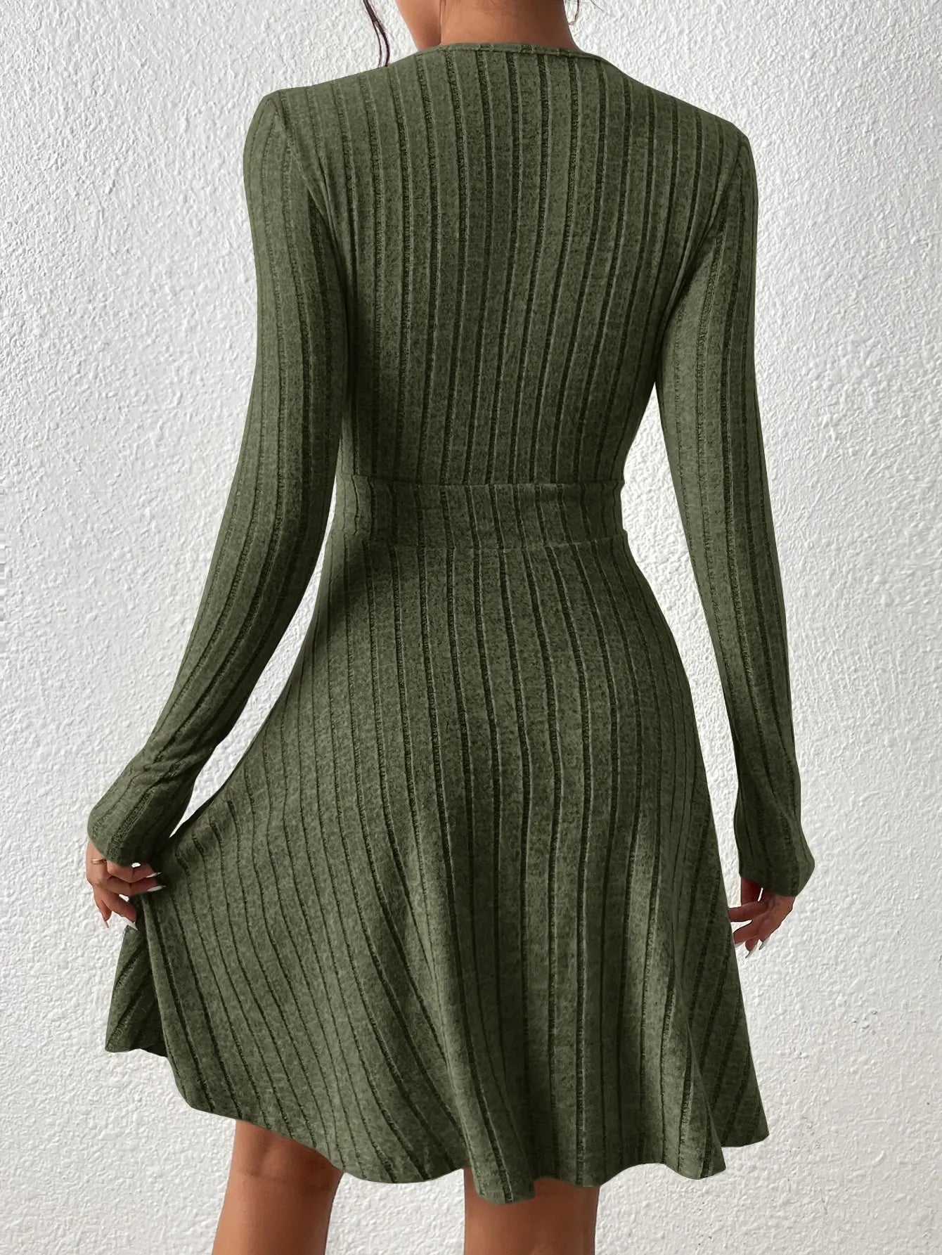 V-neck A-line Knit Dress