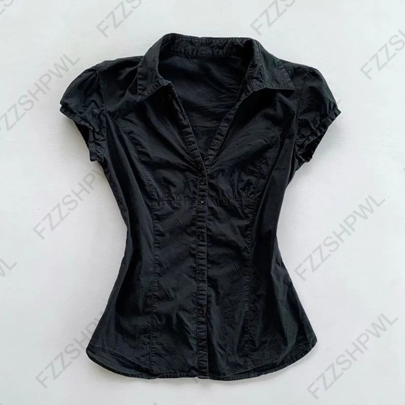 Crop Top Sexy Slim Casual Button-Down Turtleneck