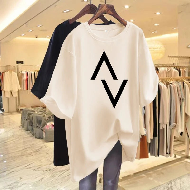 Loose cotton women's T-shirt with elegant sleeves