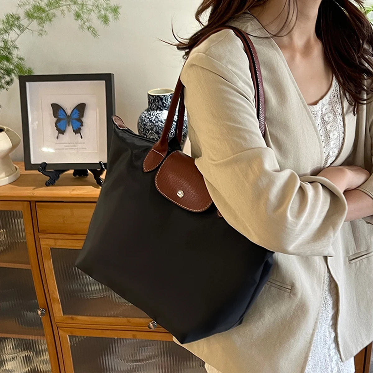 Solid Color Large Capacity Bag Magnetic Snap