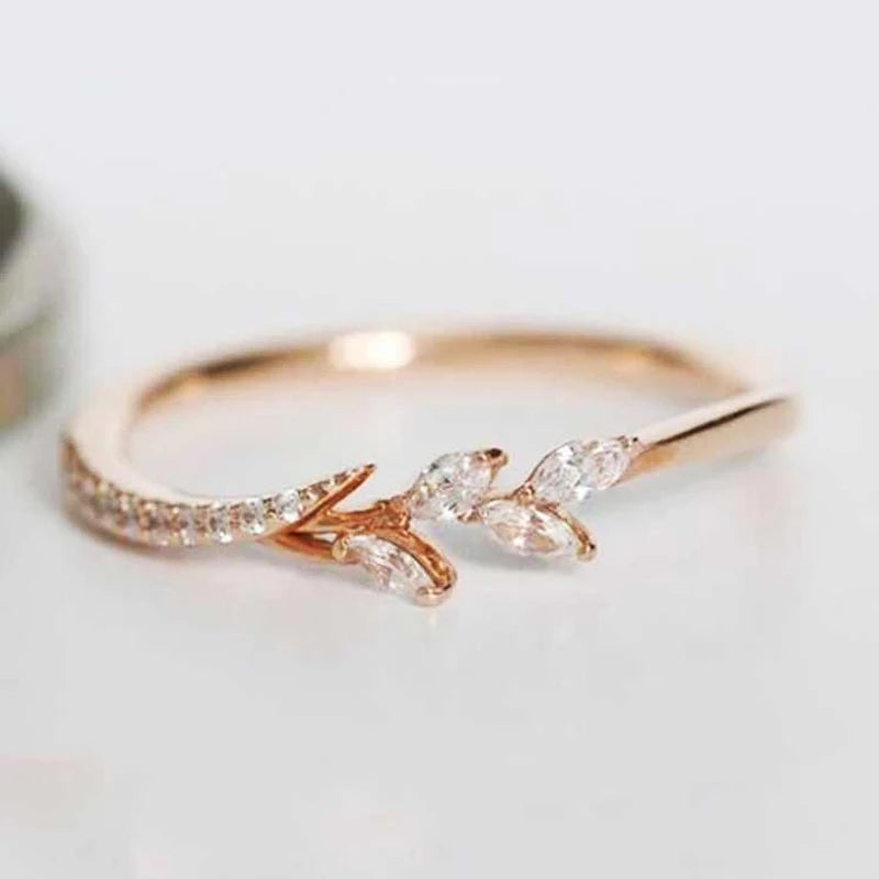 Cubic Zircon Leaf Wedding Engagement  Statement Jewelry