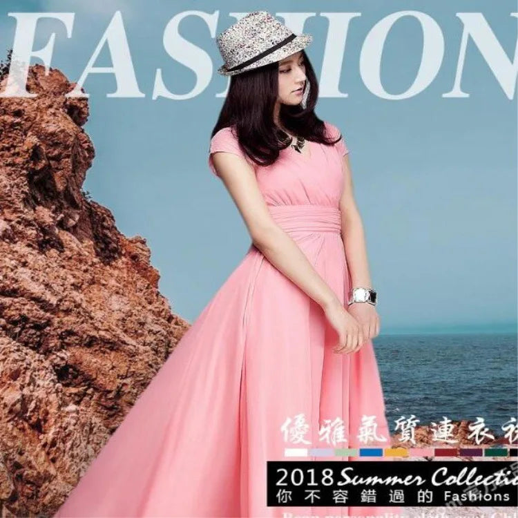 Short-Sleeved Chiffon Evening Dress, Party Dress,