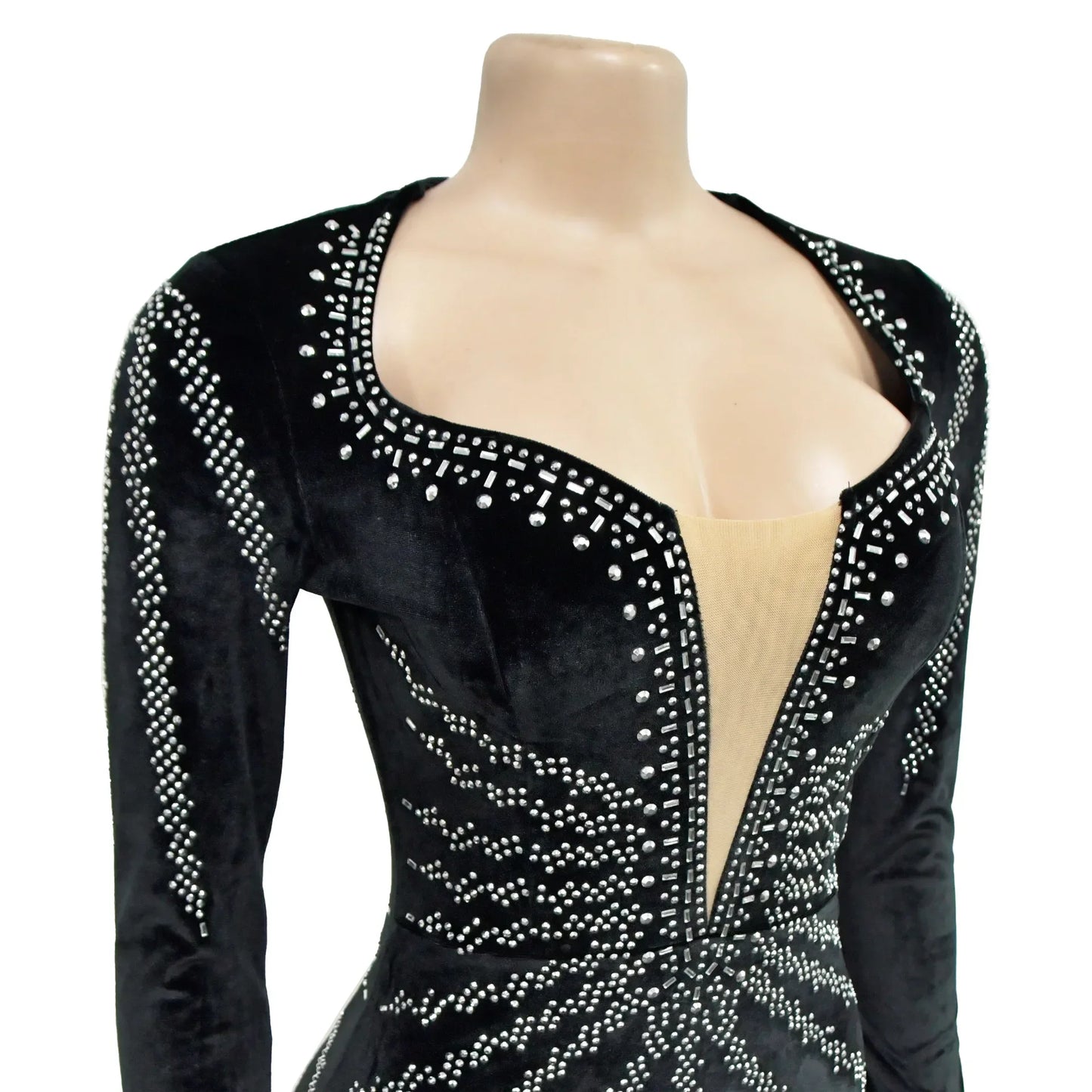 Elegant Diamonds Velvet Long  Deep V Evening