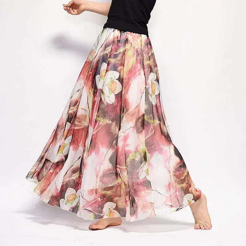Vintage Chiffon High Waist Long Skirt
