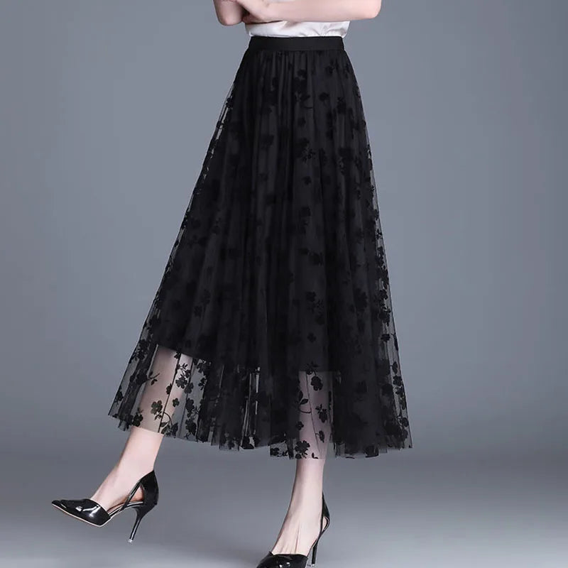 Flower Loose Midi Skirt Elegant