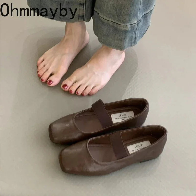 Square Toe Ladies Soft Sole Ballerina Shoes