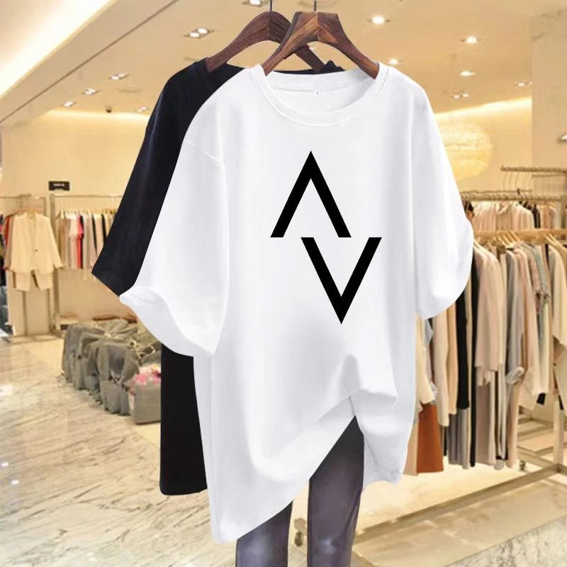 Loose cotton women's T-shirt with elegant sleeves