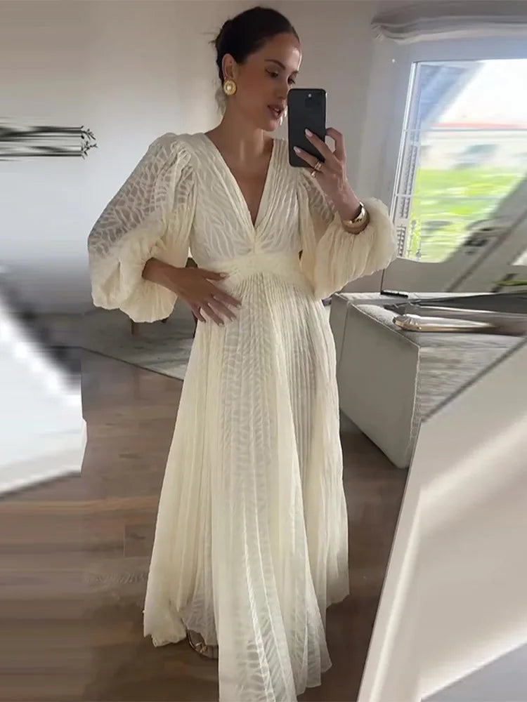 V-neck Backless Bubble Sleeve Holiday  Evening Gowns