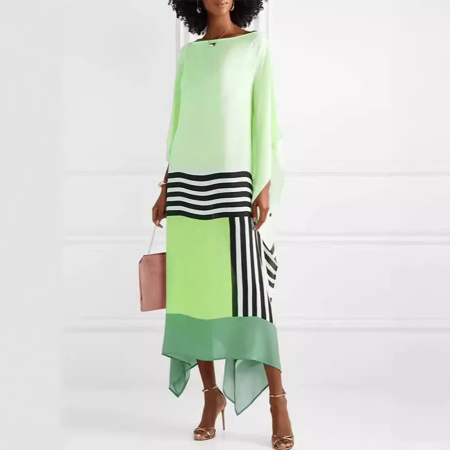 Candy Stripe Print Kaftan Long Dress