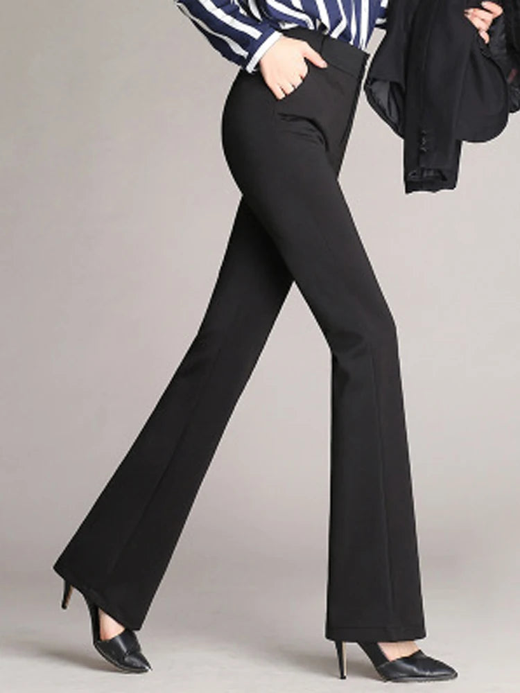 Casual Front Zipper Flared Pants High Waist