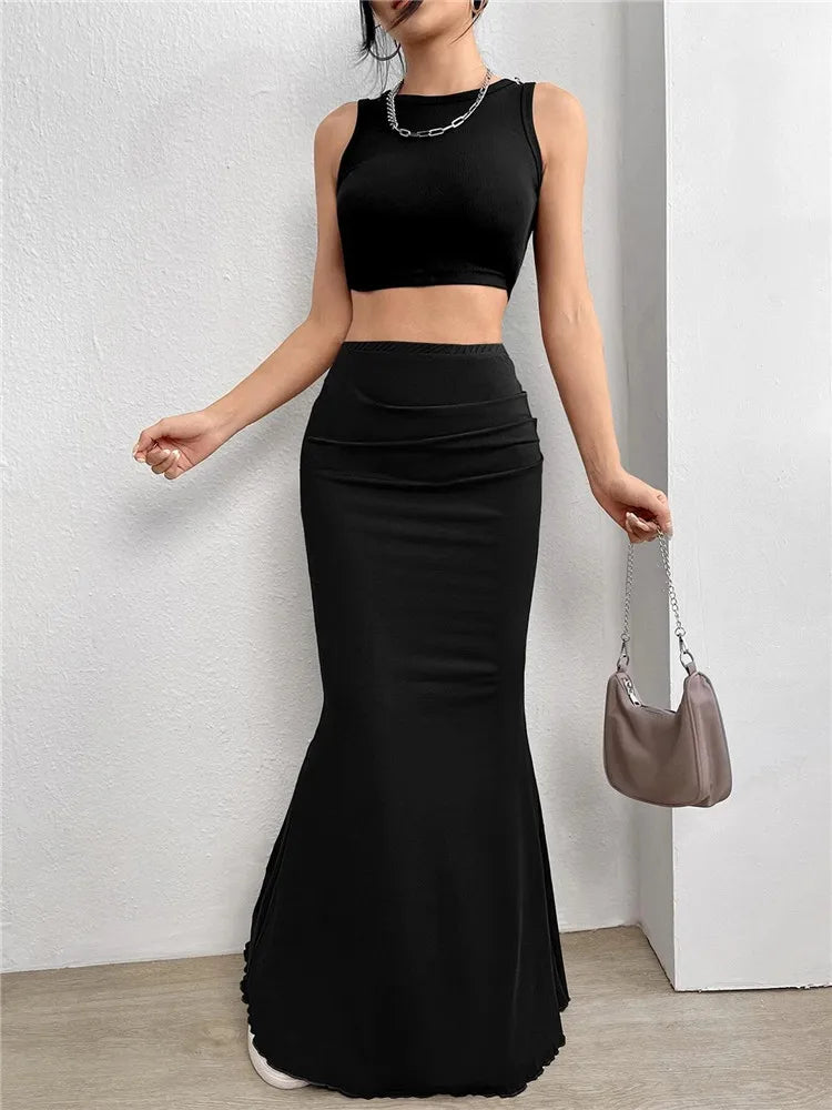 Elegant High Waist Mermaid Maxi Skirt