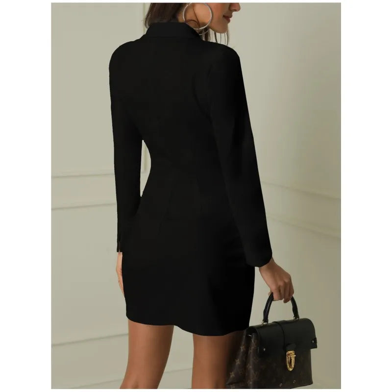 Solid Color Long Sleeved Suit Mini Skirt