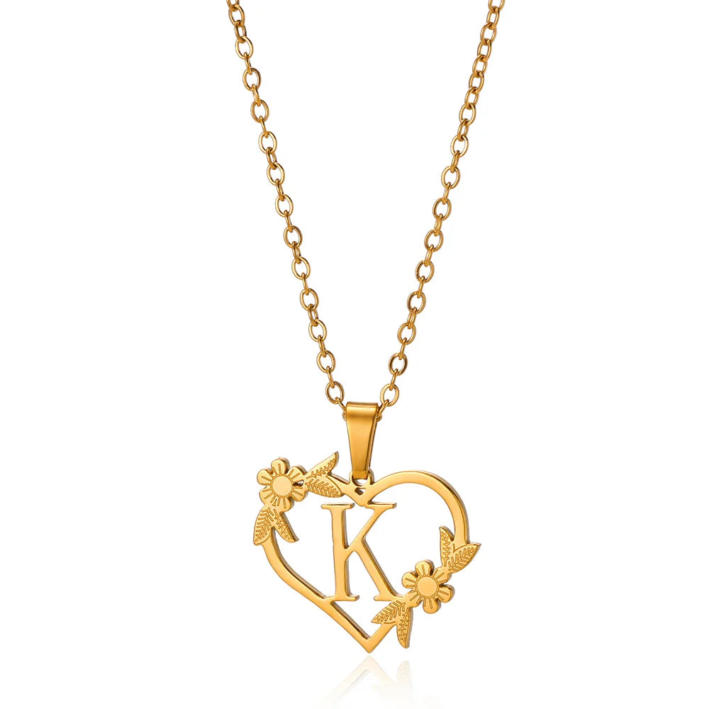 Heart Initial, Gold Color Stainless Steel Chain