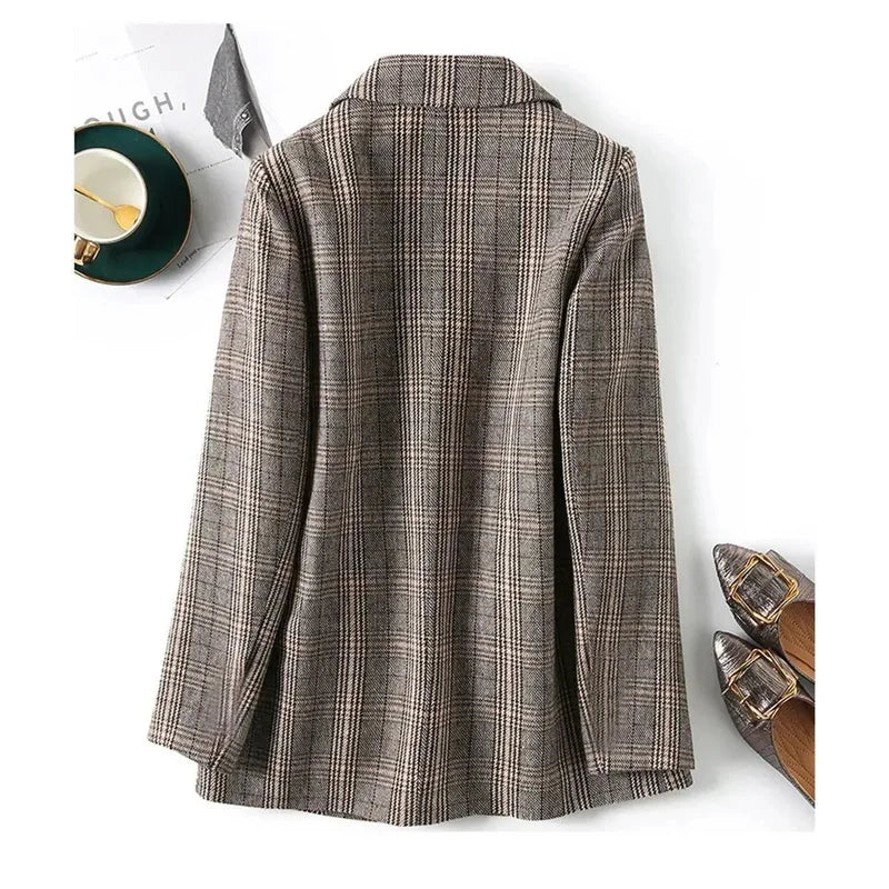 Single Breasted Plaid Long Sleeve  Blazers
