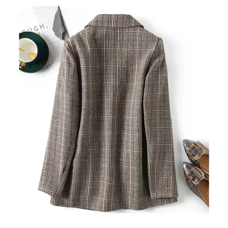 Plaid Blazer Single Breasted Elegant Ladies Coat