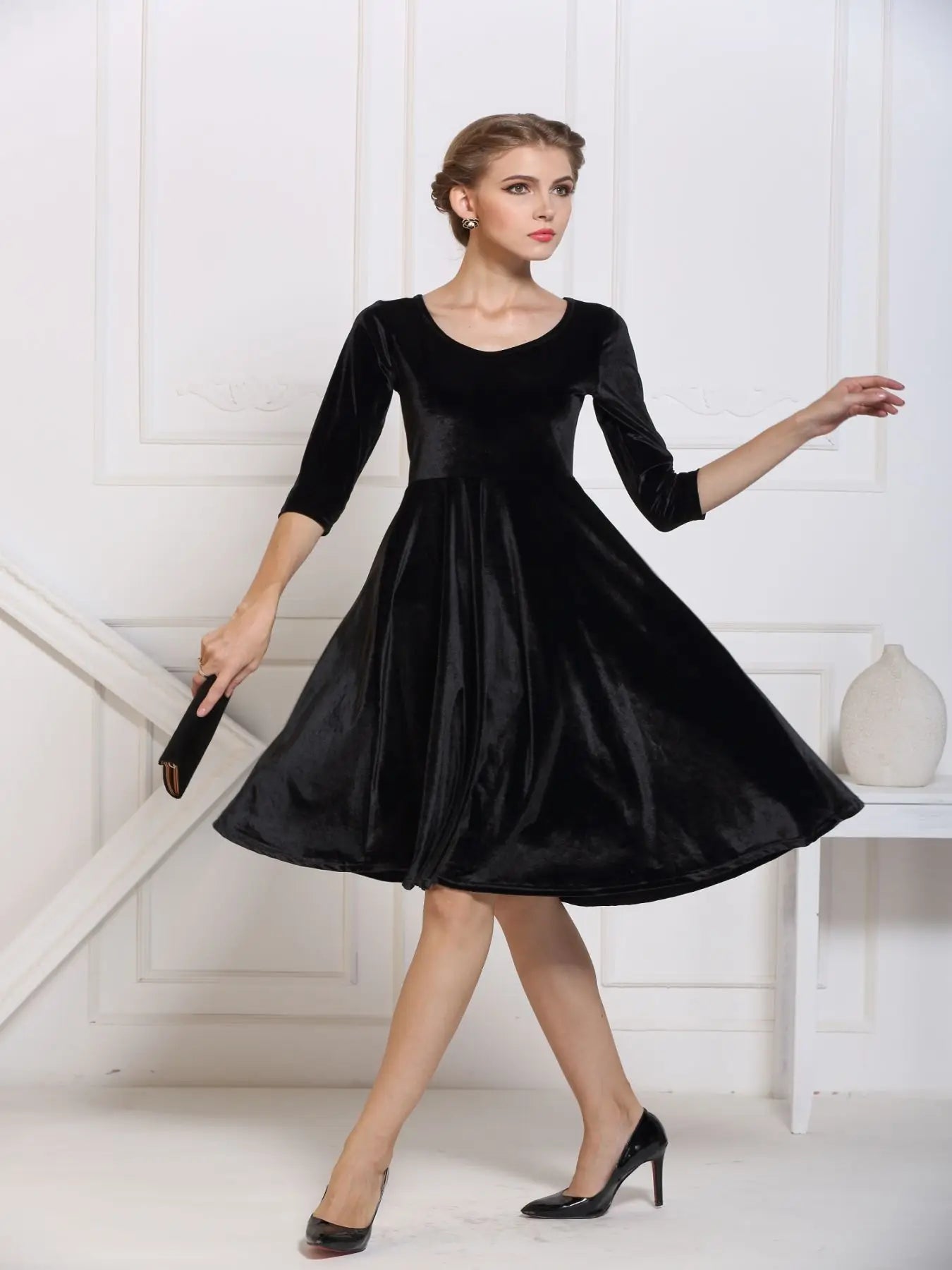 Velvet Midi with Three quarter Sleeves