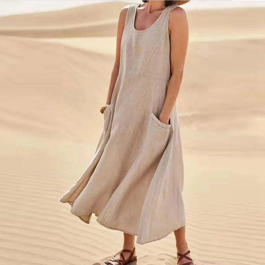 Cotton Linen Sleeveless Dress  Summer Pullover