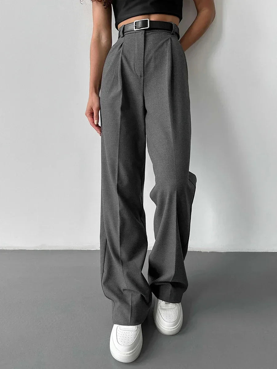 Full Length Trousers High Waist Pants Pockets