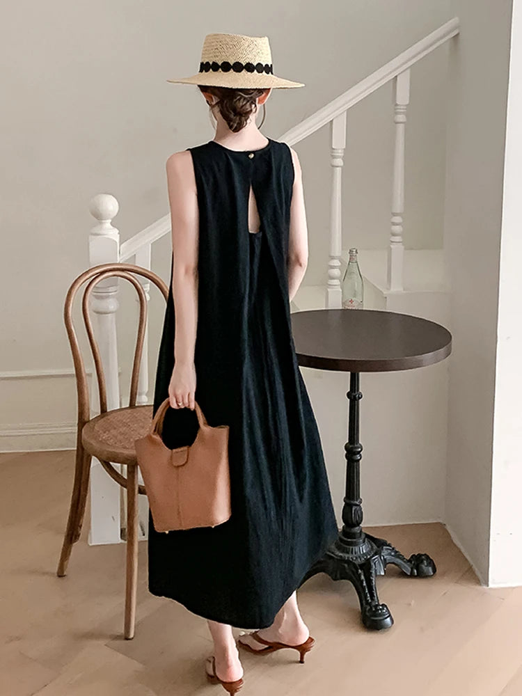 Plus Size Solid Sleeveless Backless Long Dress