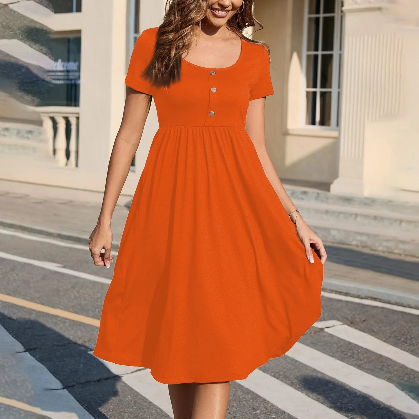 Fashionable Short Sleeve Midi Dress