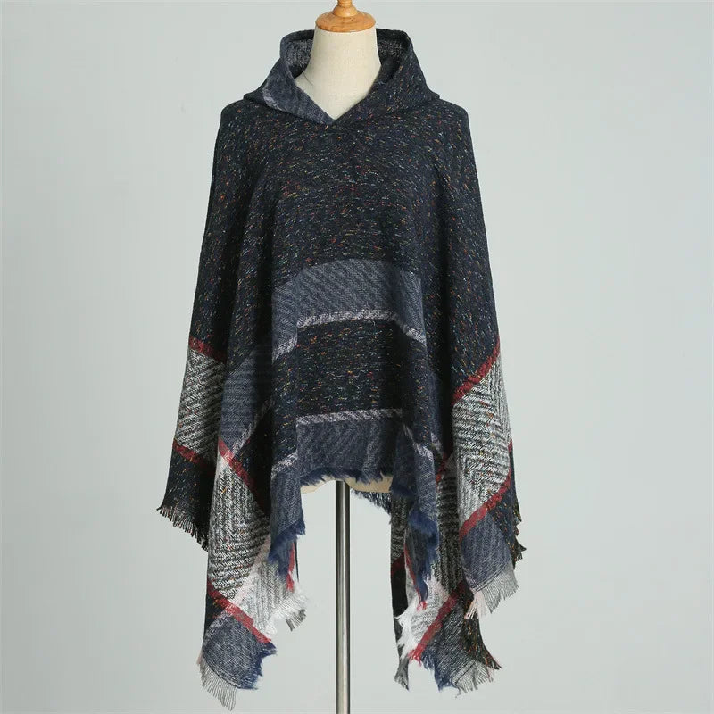 Winter Women Hooded Cape Wrap Scarf Poncho