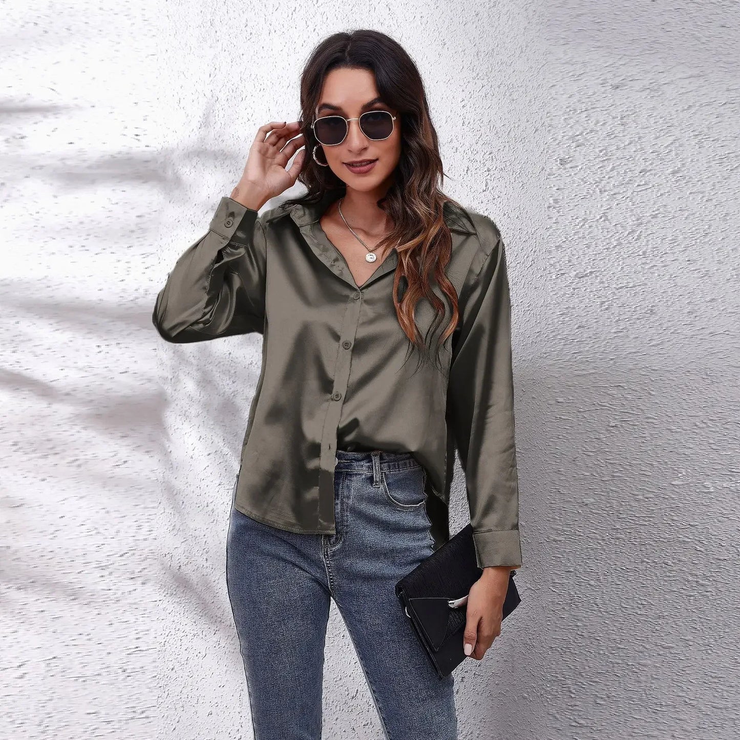 Casual Satin Blouse Long Sleeve