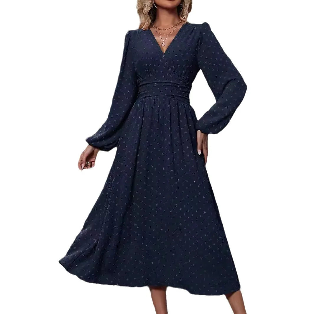 Off-Shoulder Lantern Sleeve Pleated Long Dress