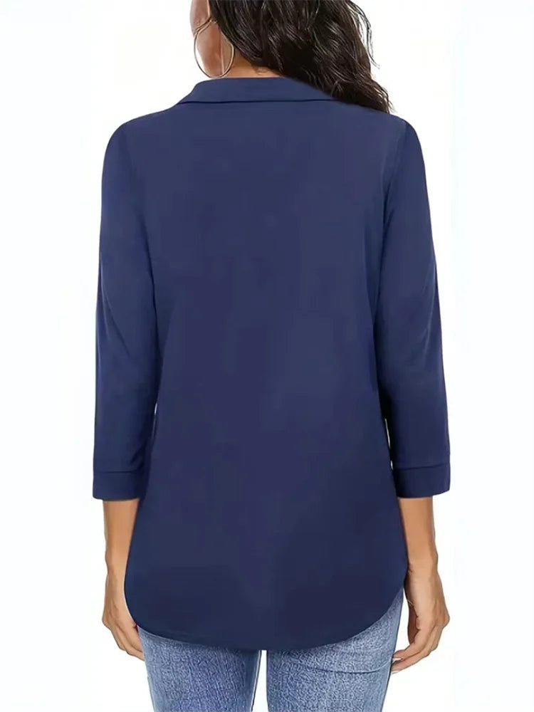 Three Quarter Sleeve Turn-down Collar Shirt