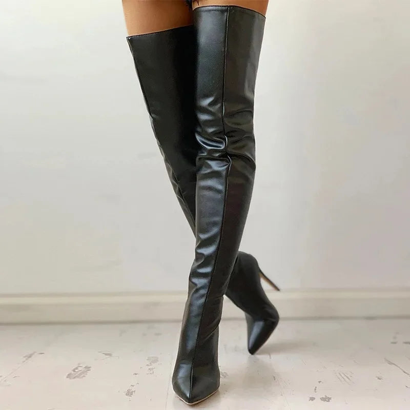 Over The Knee Boots  Zip Sexy Black