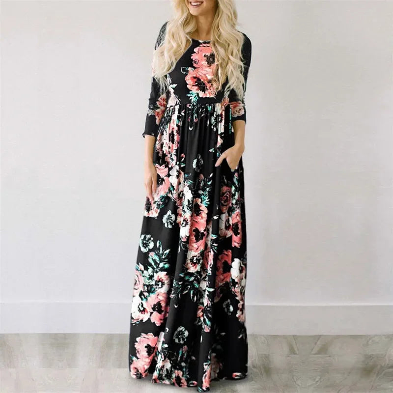 Floral Print  Short Sleeve Maxi Dress