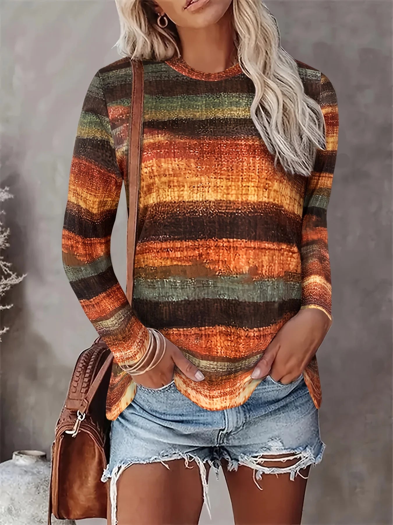 Long - Sleeve Striped T - Inspired Color Block