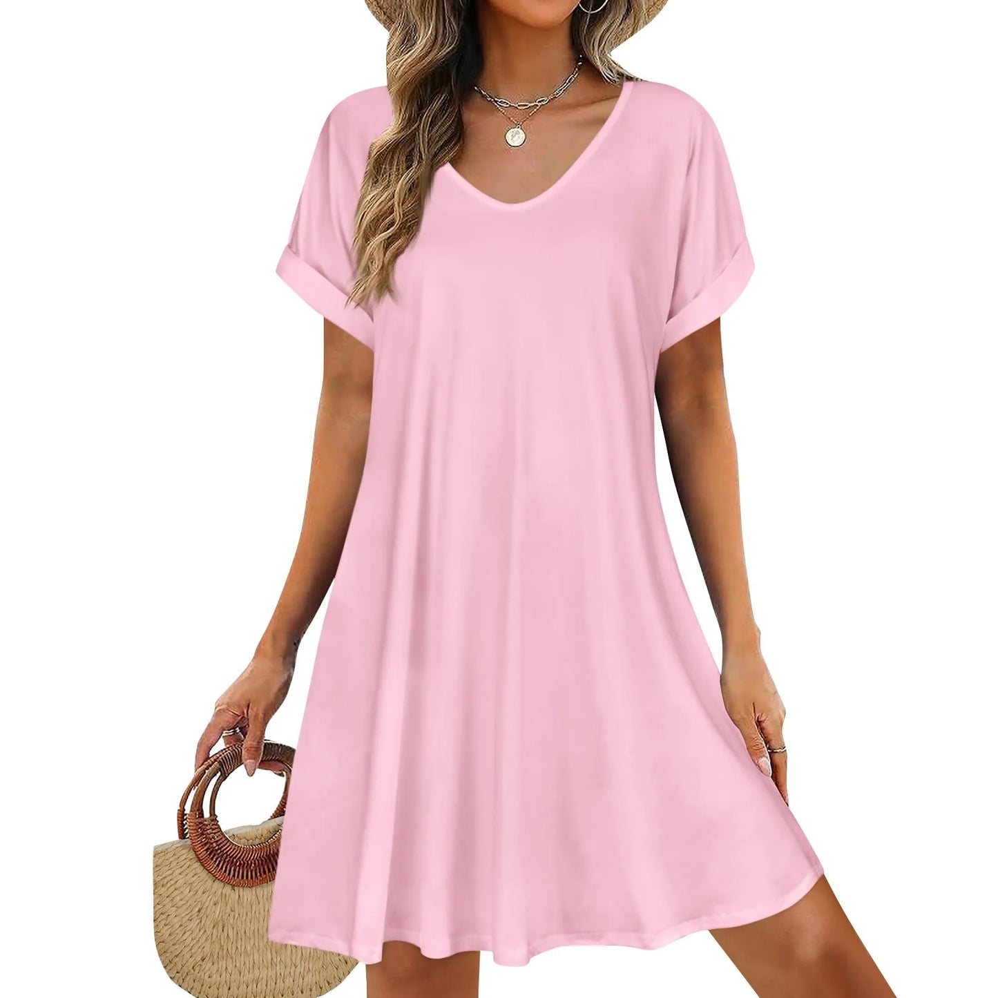 Short Sleeve T-shirt Dress Round Neck